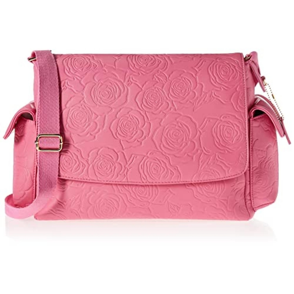 Pink Roses Leather Crossbody Diaper Bag